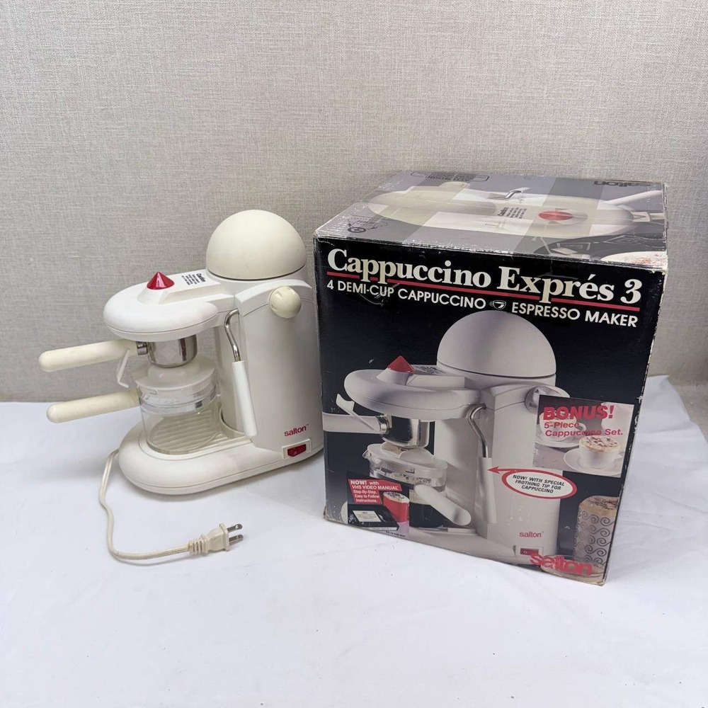 Salton Cappuccino Expres 3 Espresso Maker EX-19 White 4 Cup Vintage Coffee Maker